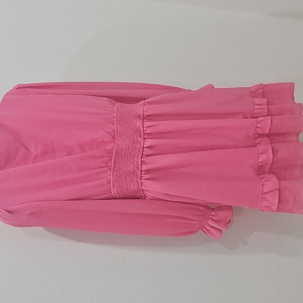 ZESICA Deep V Neck Knot Front Smocked Wiast Mini Dress Size L - Picture 6 of 13